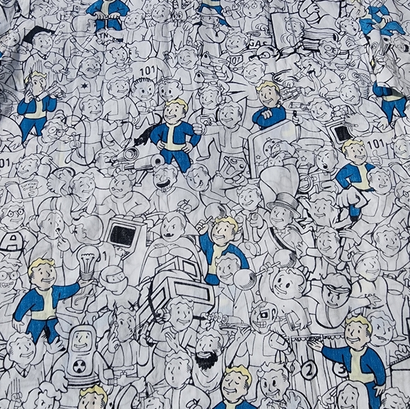 Bethesda Fallout Vault Boy All Over Button Up Shirt - Picture 6 of 9